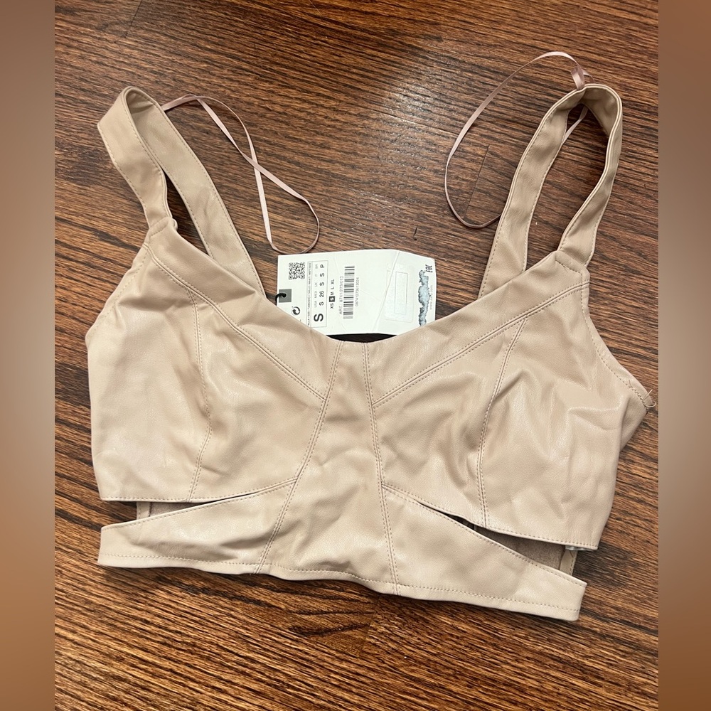 Beige leather top Zara